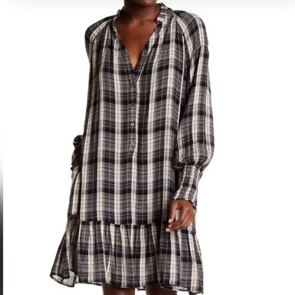 Free People Red Moon Plaid Mini Dress In Blue, Black & Grey Size XS $128 - Picture 4 of 6